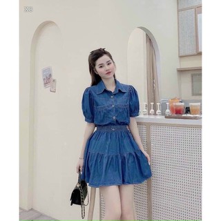 SET ÁO SƠ MI JEANS KÈM CHÂN VÁY (KÈM VIDEO HÌNH THẬT)