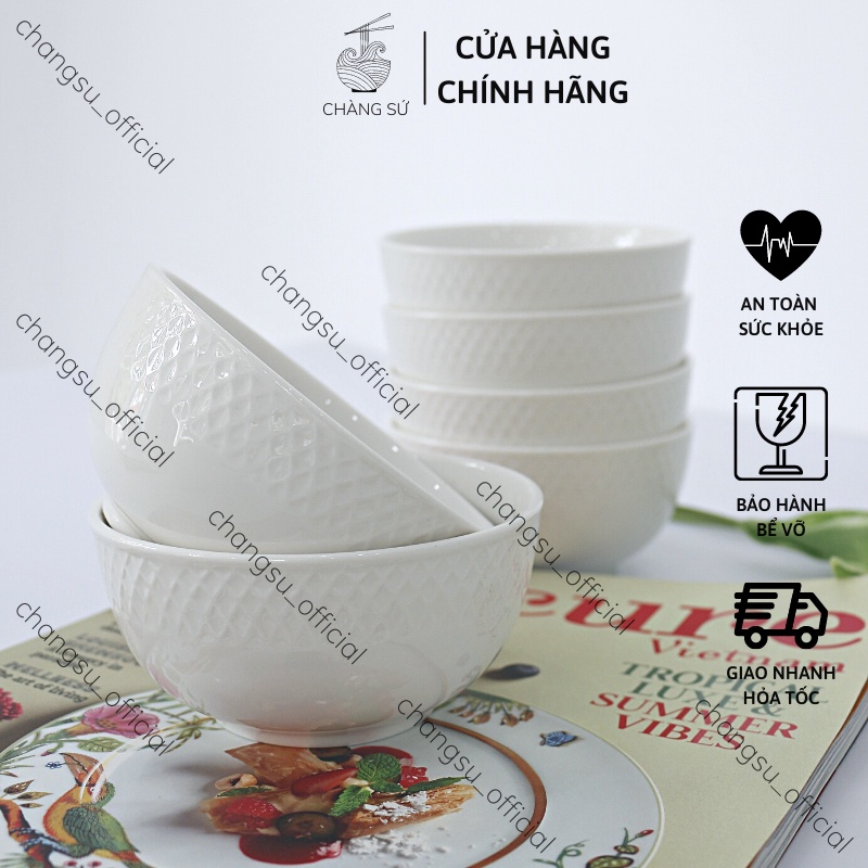 Bộ bát sứ ăn cơm gia đình viền sần Nhật Bản - Set bát cơm 6 và 10 chén sứ Minh Châu