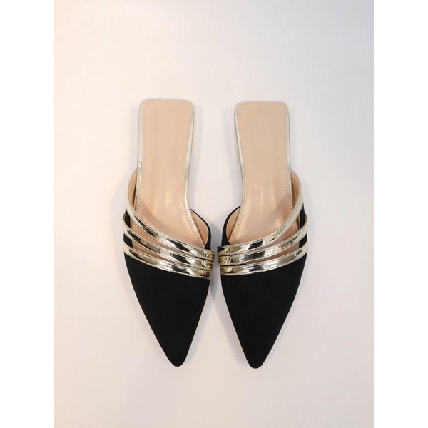 Sục nữ da lộn kiểu dáng phối dây chéo gót vuông thấp - SB38 - Oula Store