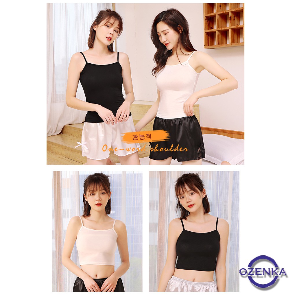 Áo 2 dây đẹp croptop chất cotton lụa mịn mát 2 màu đen trắng size m l OZENKA AD 212 | BigBuy360 - bigbuy360.vn