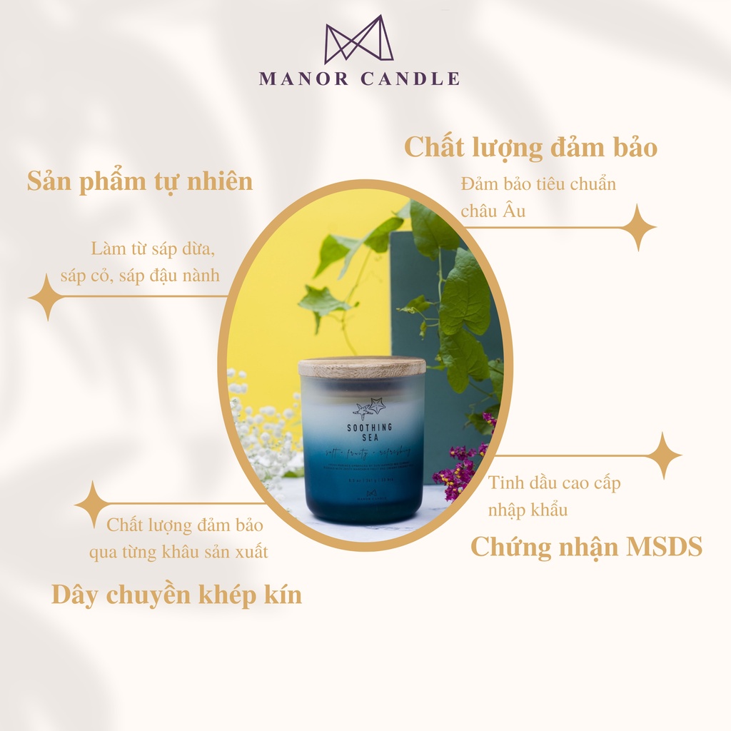 Nến Thơm Manor Candle Hương Soothing Sea Bấc Gỗ Size 8.8 oz 241g, Manor Candle