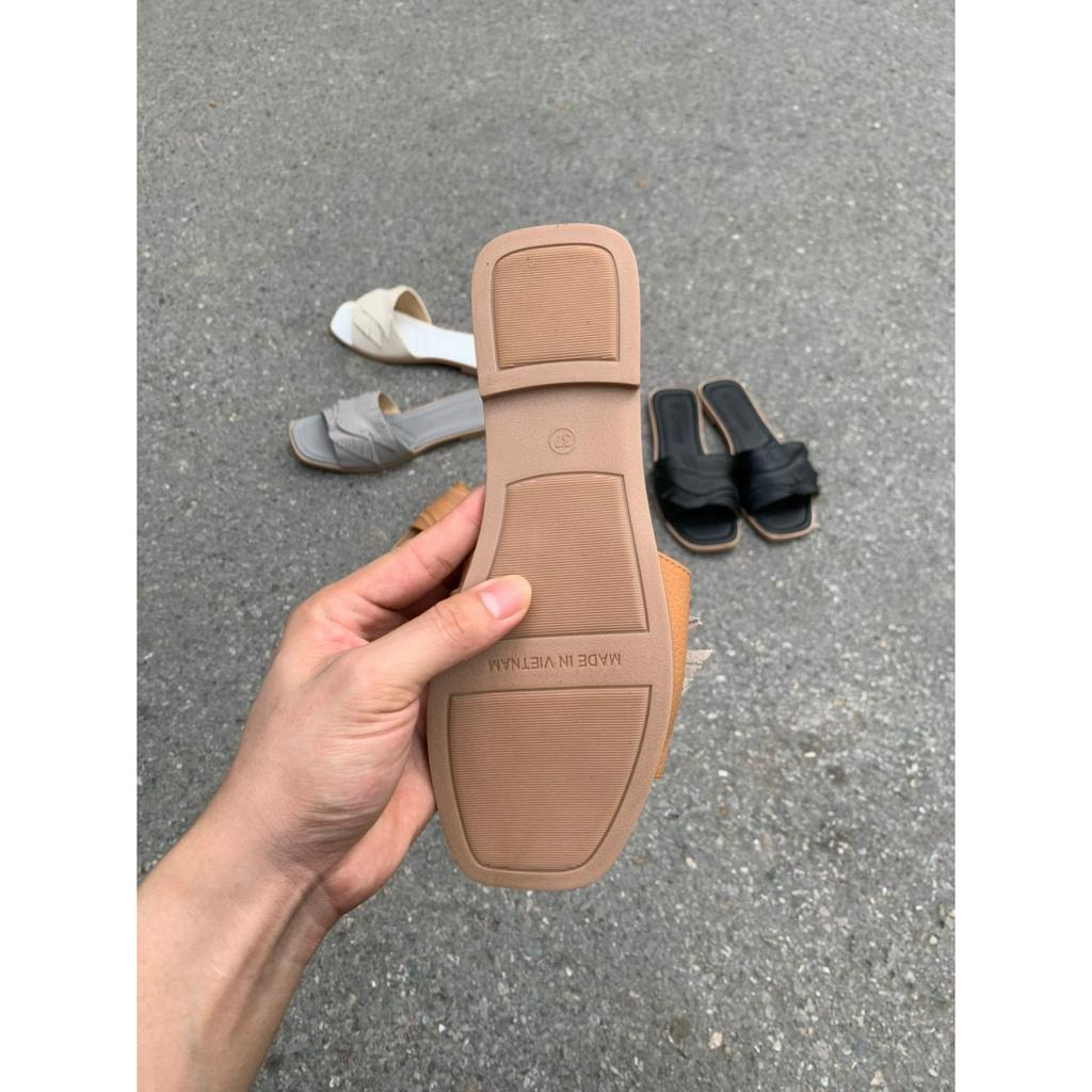 Dép nữ quai ngang đế bệt LUNASHOES 3105 da bò mềm êm chân mũi hở chống nước bảo hành lên tới 2 năm