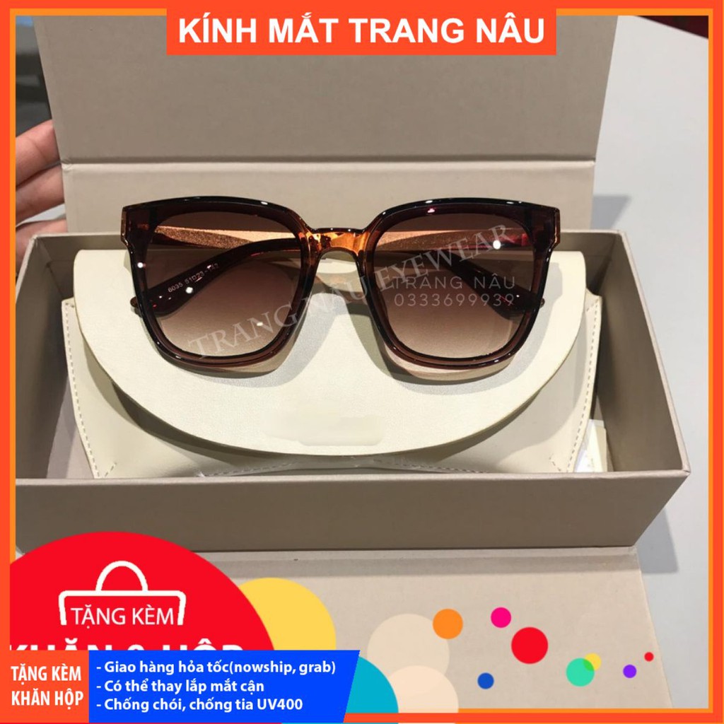 Kính mát nam nữ Trangnâu chống UV400, thiết kế mắt vuông dễ đeo, màu sắc thời trang 6035 nâu đậm