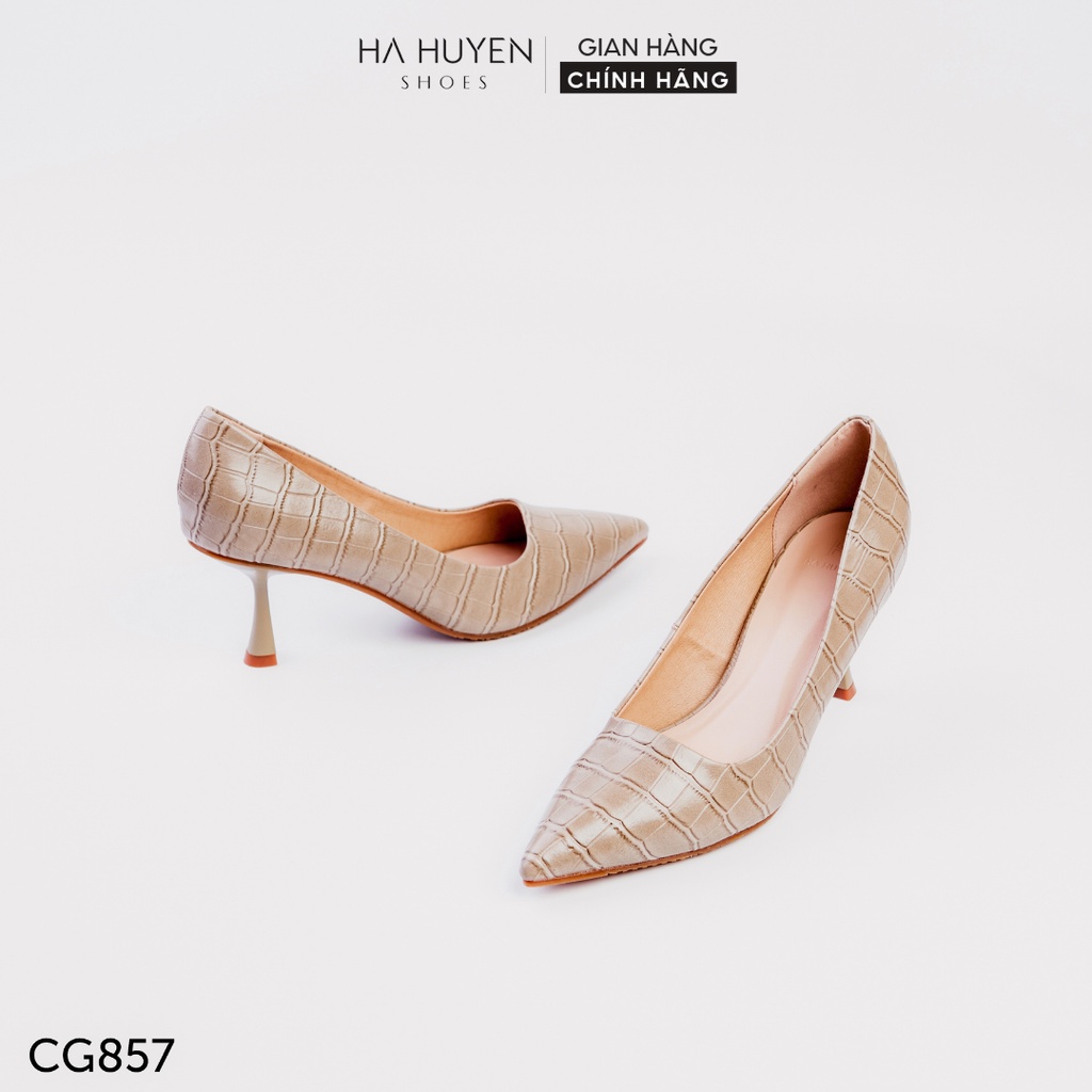 Giày cao gót nữ Hà Huyền Shoes mũi nhọn họa tiết vân cá sấu gót nhọn 7 phân - CG857