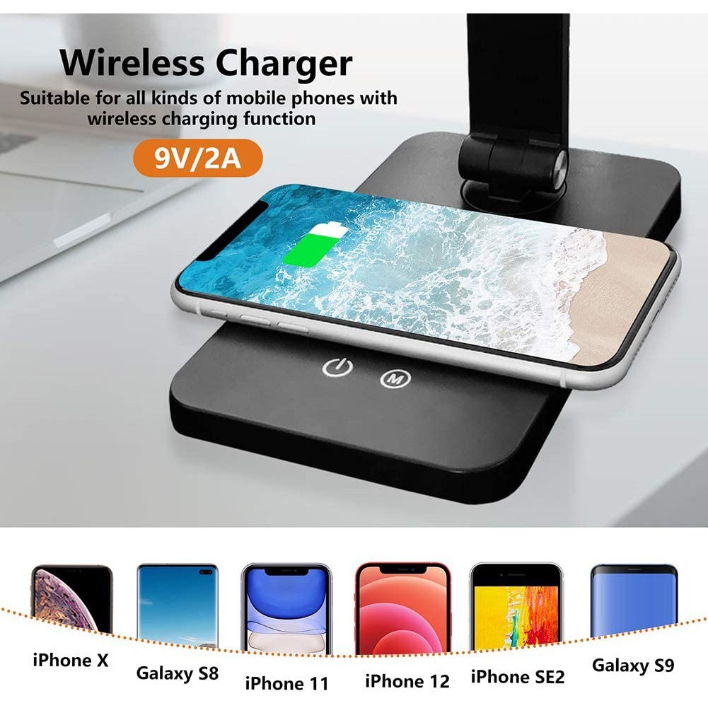 Đèn LED Để Bàn: Chống Cận Công Tắc Cảm Ứng 3 Chế Độ Sáng Tích Hợp Sạc Không Dây Cho Điện Thoại 5W - (MT-856)