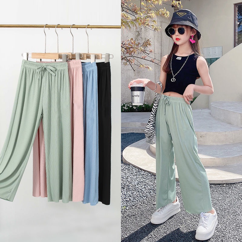 Thời trang mùa hè cô gái cạp cao quần ống rộng quần thứ chín
