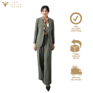 Bộ vest nữ xanh rêu ống rộng, suits sartorial chất Linen The Suits House