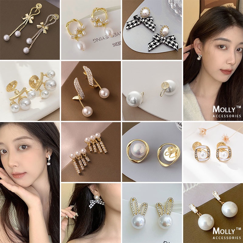 Molly✨ Bông Tai Mạ Bạc 925 Chống Muỗi Không Đau Đính Ngọc Trai Thời Trang Phong Cách Hàn Quốc 2022