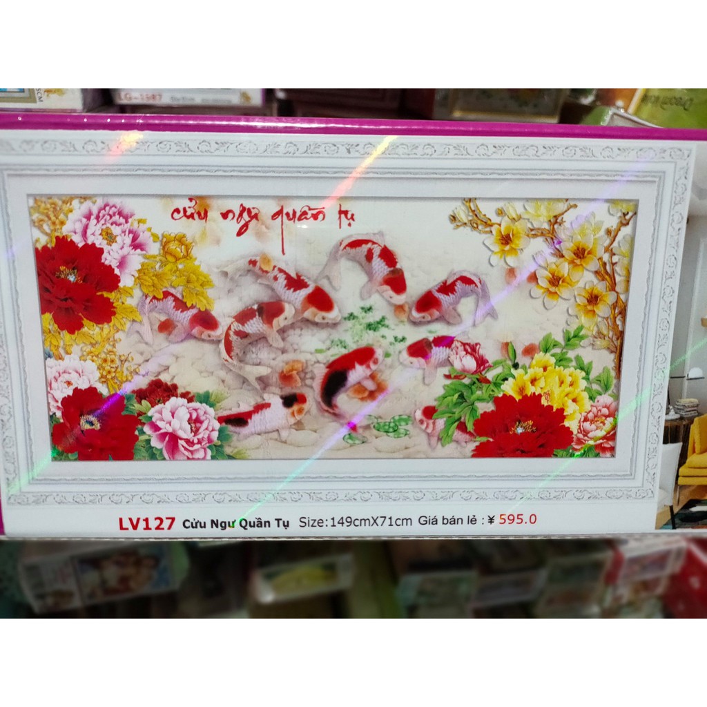 Tranh đính đá Cửu Ngư Quần Tụ LV127  - chưa đính đá