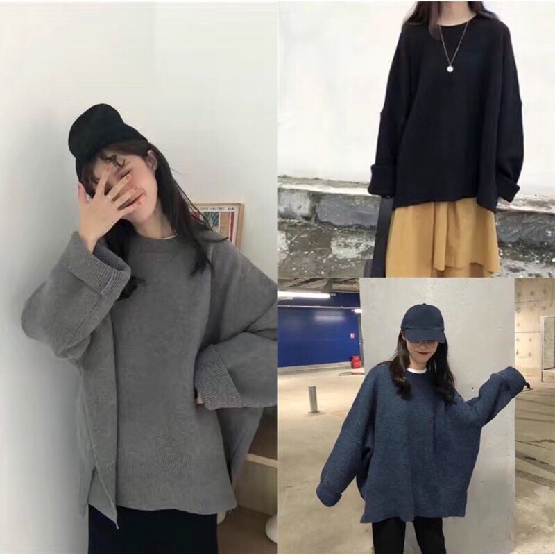 Áo len trơn cổ tròn siêu rộng!!!
