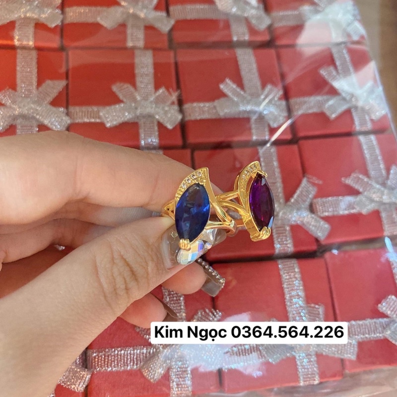 Nhẫn thóc hạt dưa 2 màu tím xanh dương mạ vàng cao cấp Kim Ngọc Shop