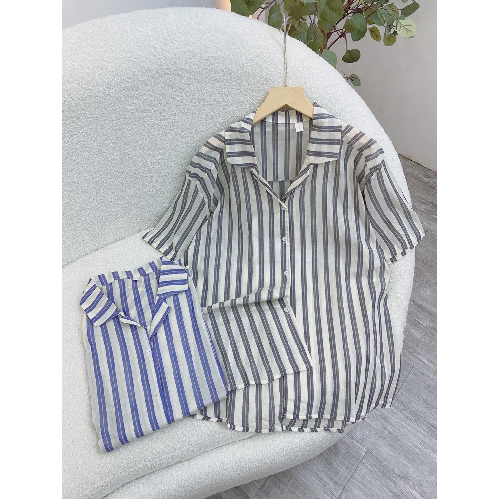 Sơ mi kẻ cộc tay  - Freesize ( 6439 )