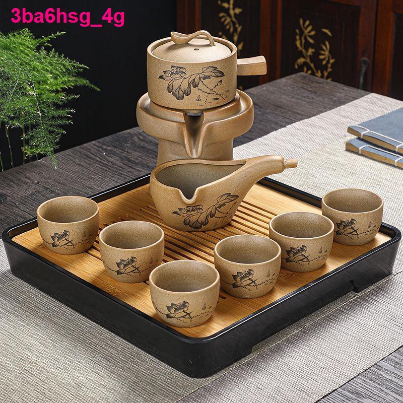 đồ ănBộ ấm trà Lazy Renshimo Kung Fu khay gia đình đơn giản màu tím cát chén retro máy pha bán tự động đầy đủ