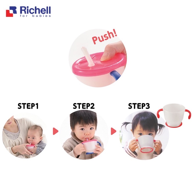 cốc tập uống 3 giai đoạn richell chính hãng [cho bé tập hút]từ 6tháng tuổi