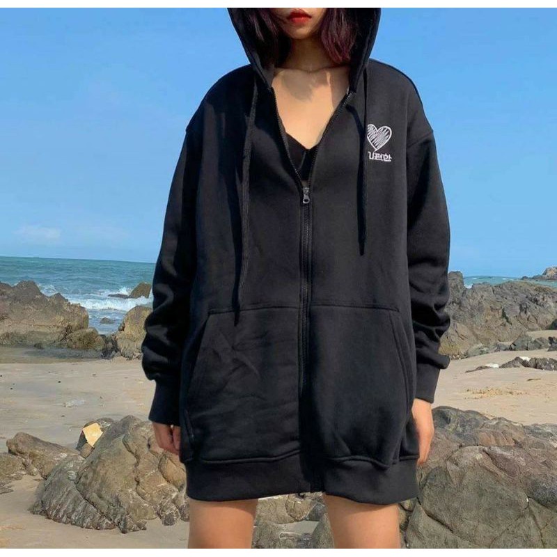 [VIDEO TỰ QUAY] Áo Khoác Hoodie Nữ Nỉ Ngoại Thêu Tim Chữ Hàn Quốc Chất Nỉ Ấm Áp