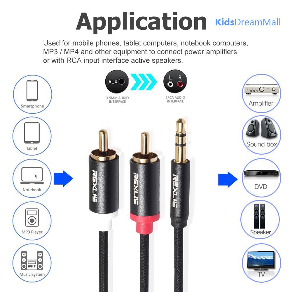Dây Cáp Âm Thanh Aux Đầu Cắm 3.5mm Sang 2 Rca Cao Cấp