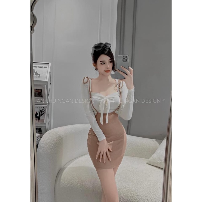 Set áo Tay Dài Kèm Yếm Thắt Nơ