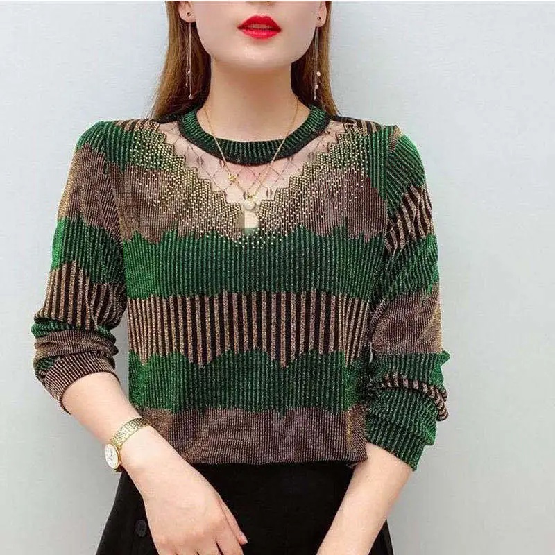 Áo sweater Dệt Kim Tay Dài Phối Ren Thời Trang Thu Đông Cho Nữ