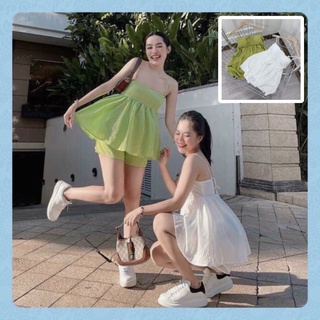 Set áo hai dây dáng babydoll đệm ngực phối quần sooc