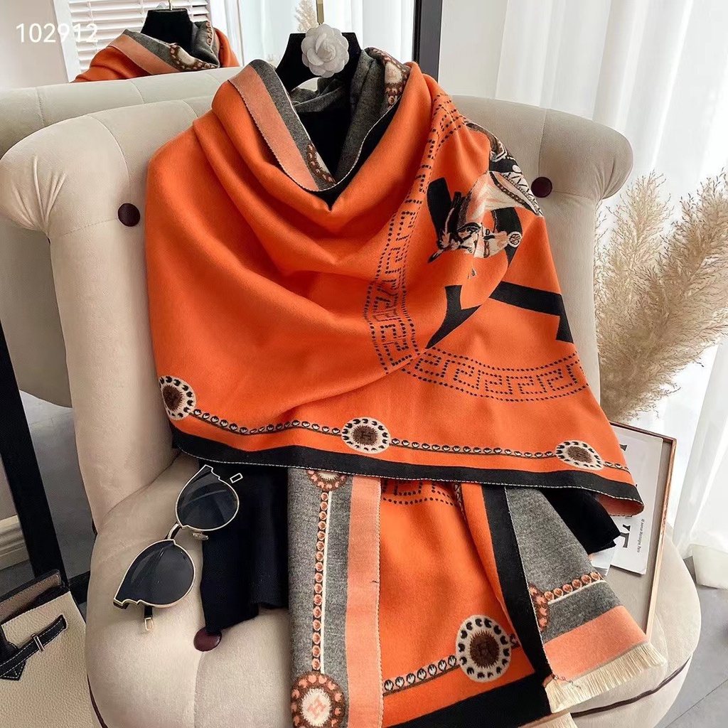 Khăn Choàng Hermes Vải Cashmere In Chữ Thời Trang