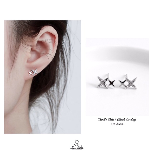 Bông tai nữ Miuu Silver, khuyên tai bạc 2 ngôi sao nhỏ Staries Earrings