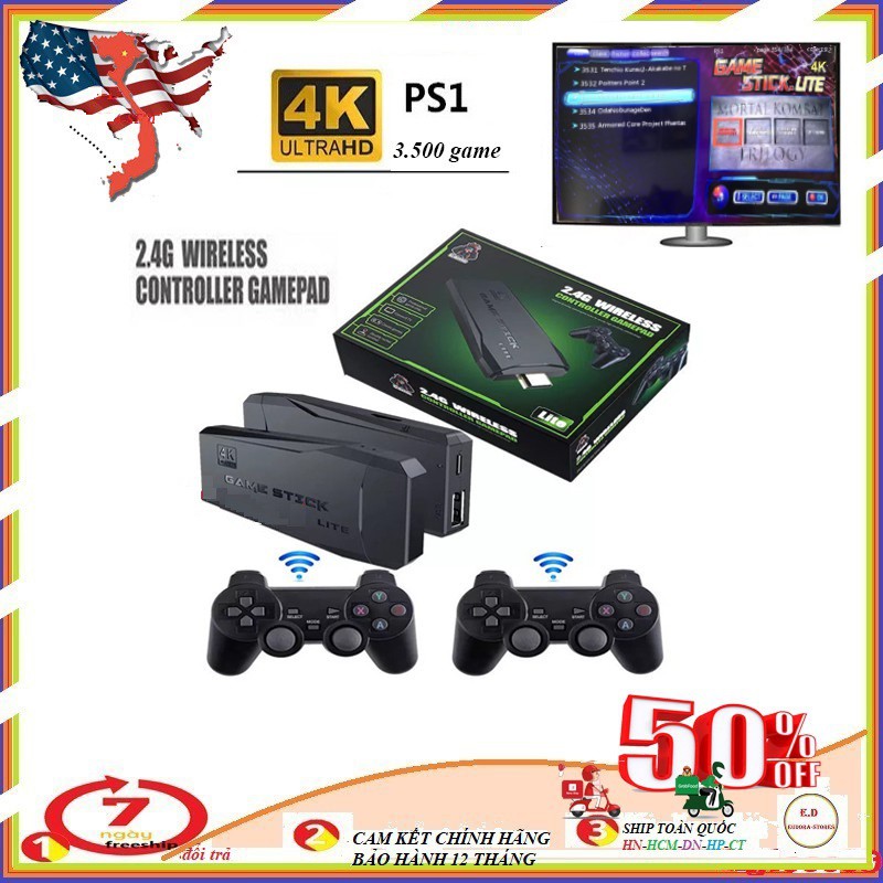 Bộ Máy Chơi Game Stick 4k chứa 10000 Trò Chơi Trong 1 Tv Tích Hợp 2 Tay Cầm Hỗ Trợ cổng Av / Hdmi Cho Nintendo Ps1