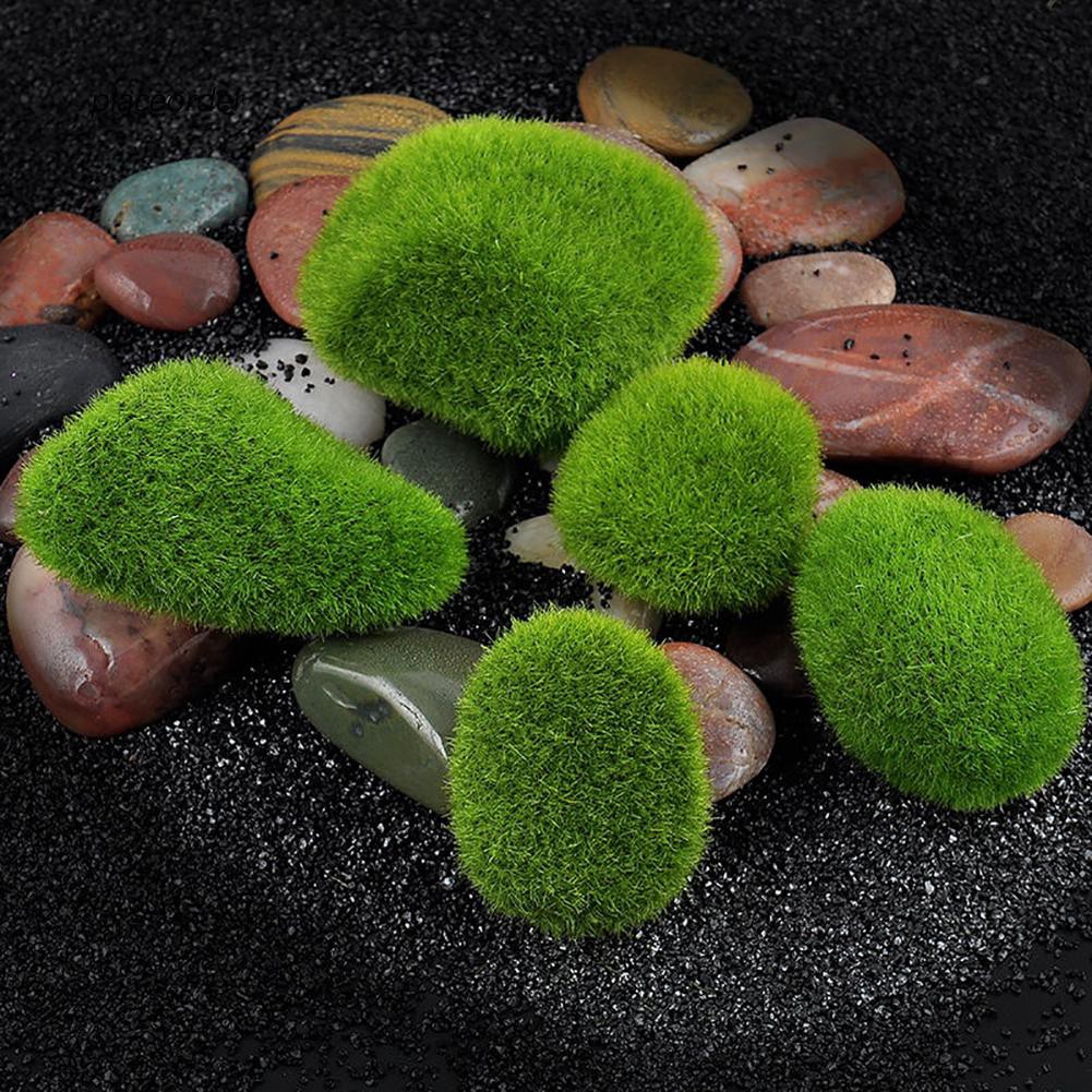 Set 5 mô hình viên đá phủ rêu xanh giả dùng trang trí hòn non bộ