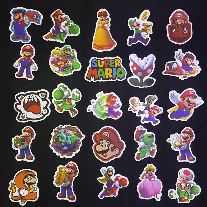 Miếng dán Sticker chủ đề Super Mario trọn bộ 50 hình - In rõ ràng sắc nét khó tróc