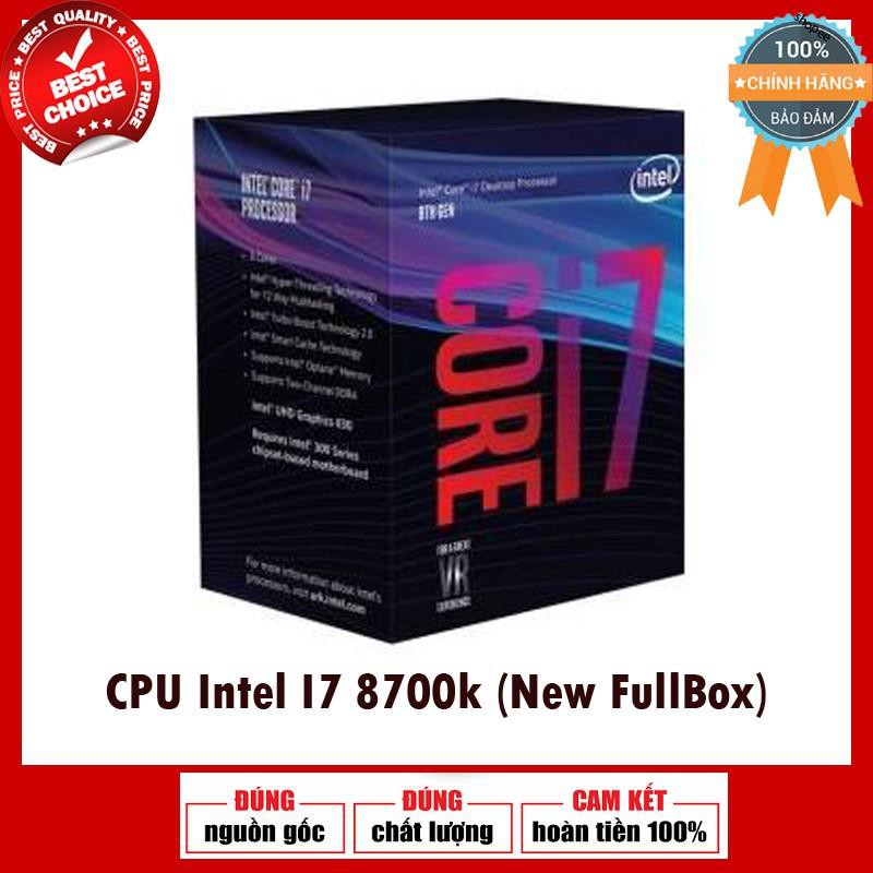 Bộ vi xử lý / CPU Intel Core i7-8700K (3.7GHz turbo up to 4.7Ghz, 6 nhân 12 luồng, 12MB Cache, 95W)