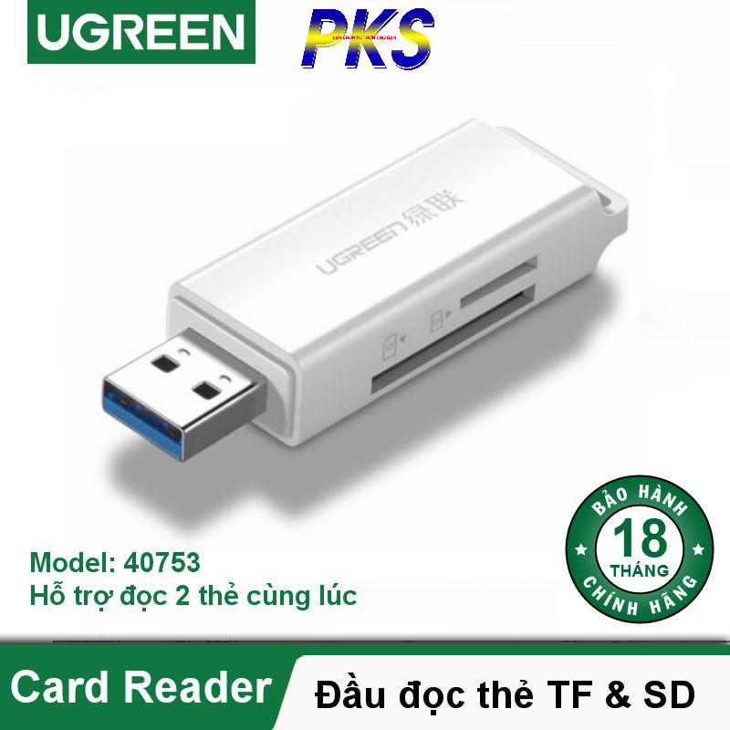 Đầu đọc thẻ nhớ SD/TF chuẩn USB 3.0 màu trắng Ugreen 40753