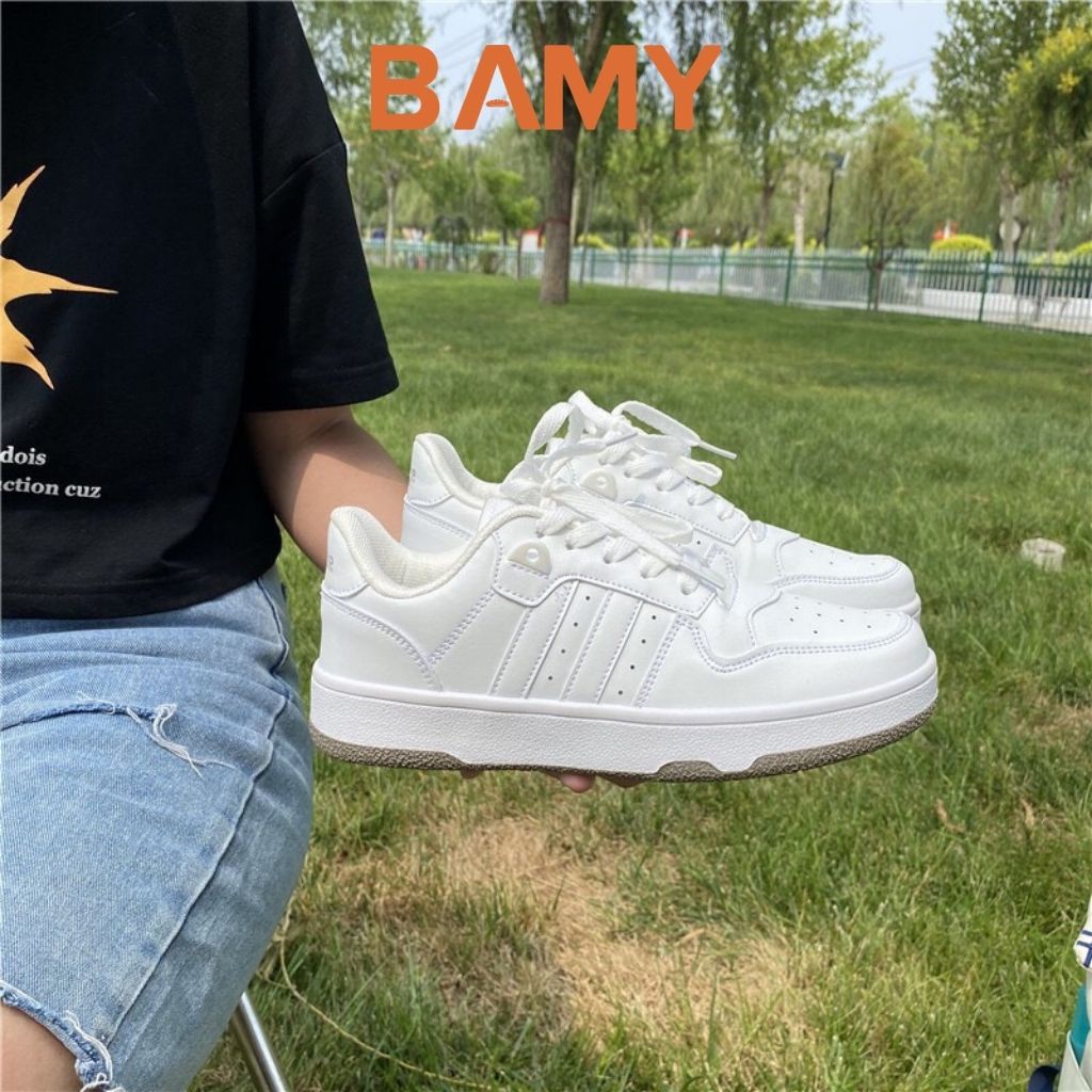 Giày thể thao Sneaker nữ trắng đế bằng phong cách RETRO, Giày nữ BAMY đế bánh mì dáng basic cao 3 phân