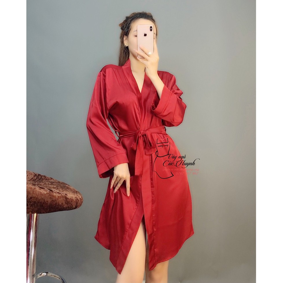 Áo choàng ngủ ♥️ FREESHIP ♥️ Áo choàng cao cấp dài tay sang trọng, Freesize đến 65kg, có 4 màu Đỏ, Đen, Xám, Xanh két | BigBuy360 - bigbuy360.vn
