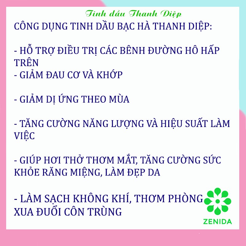 Combo 5 lọ tinh dầu bạc hà Thanh Diệp 10ml nguyên chất BH1CB5