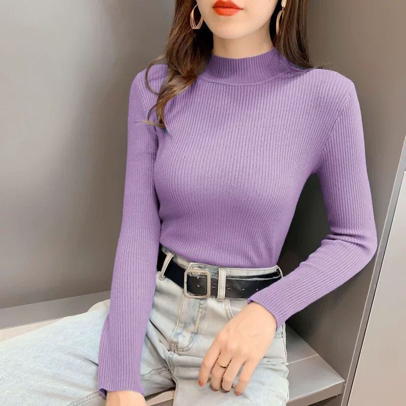 Áo len tăm cổ ba phân dài tay, thời trang nữ cao cấp Chiffon | BigBuy360 - bigbuy360.vn