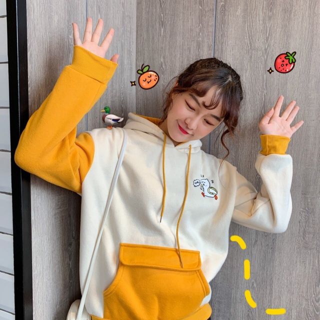 Áo hoodie túi hộp phối cute form rộng unisex | BigBuy360 - bigbuy360.vn