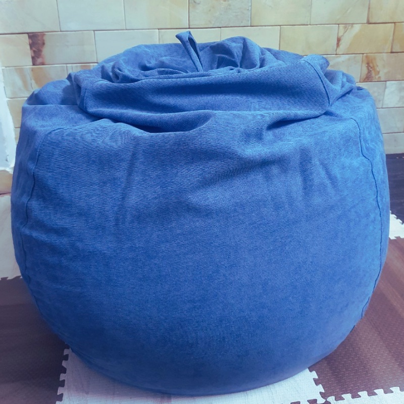 Ghế Lười Hạt Xốp 3ii Home Hình Trái Lê Size L 100x120cm Màu Xanh Dương Vải Nhung Gân Cao Cấp