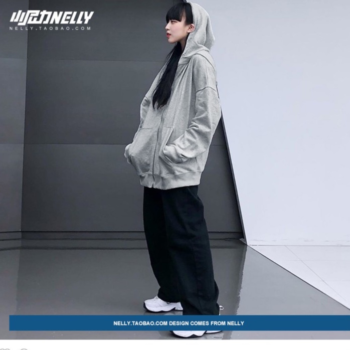 Áo Hoodie Nelly Heybig có khoá kéo Basic Trơn 6 màu