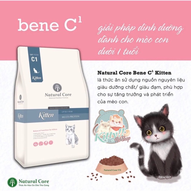 Thức ăn hạt hữu cơ Natural Core C1 Bene Kitten cho mèo con, túi 400gram
