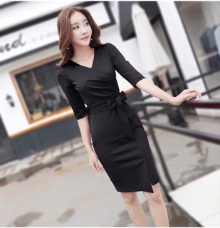 Đầm ôm cổ V xếp li