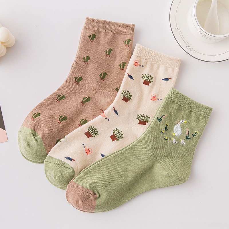 Tất nữ cổ cao Cotton In hình hoạt hình Dễ thương Nhật Bản Vớ Cao cổ nữ Cute Hàn Quốc