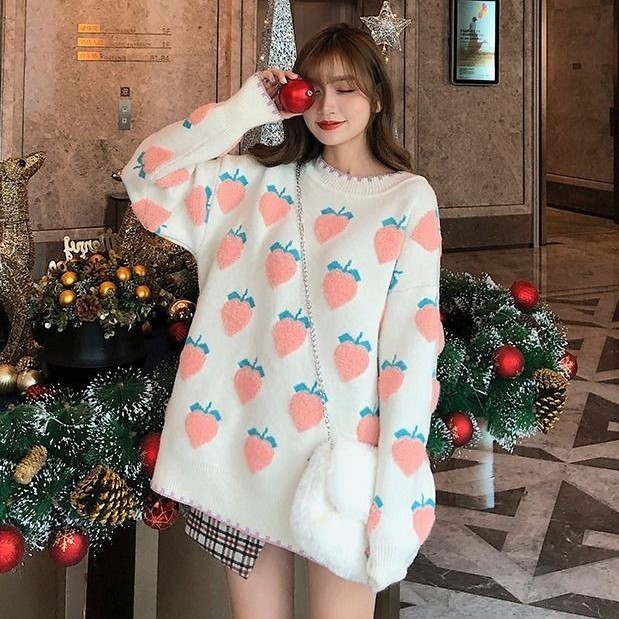 Áo sweater tay dài dáng rộng thời trang phong cách Hàn Quốc cho phái nữ