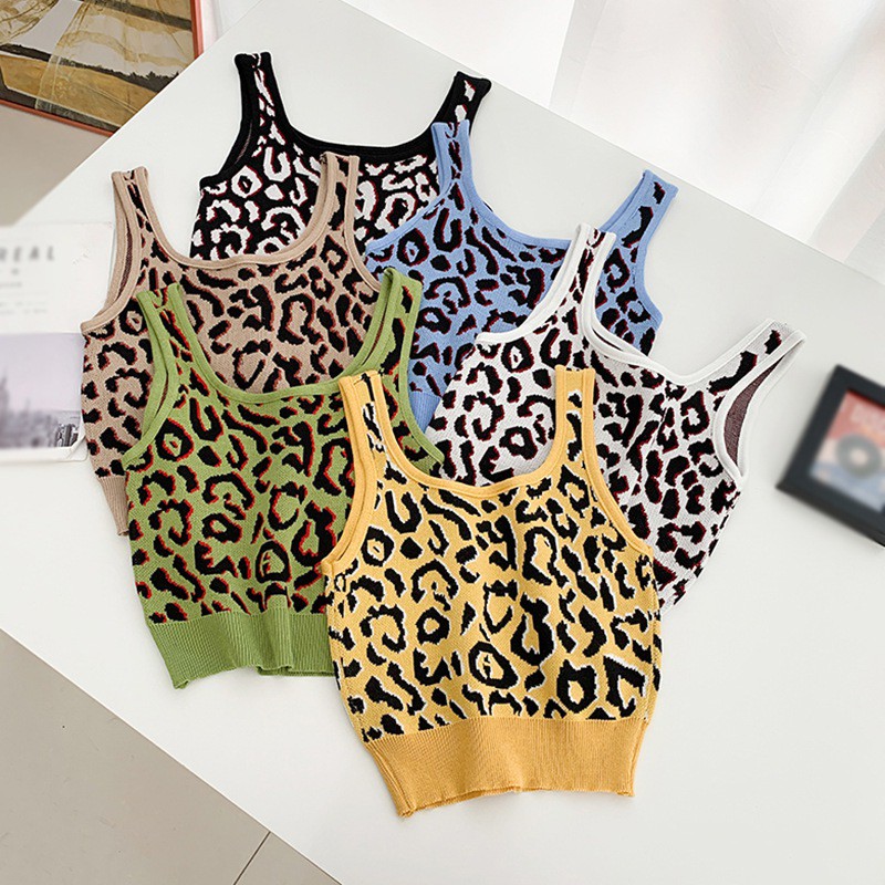 Áo Hai Dây Cổ Vuông Họa Tiết Da Báo Quyến Rũ Cho Nữ