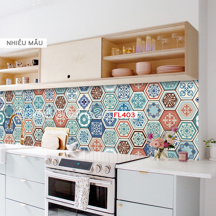 Decal dán bếp, tường, nhà tắm - hoa văn gạch bông CB1605, set 1 mét dài FL00