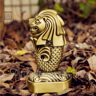 Mô hình sư tử biển Merlion cao 15.5 cm Màu Vàng Rêu quà tặng trang trí nhà cửa phòng làm việc nội thất Andhere