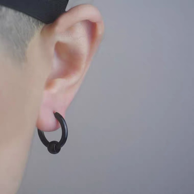 Khuyên Tai Bông Tai Nam Nữ Tròn Charm Bi Thép Titan Không Gỉ