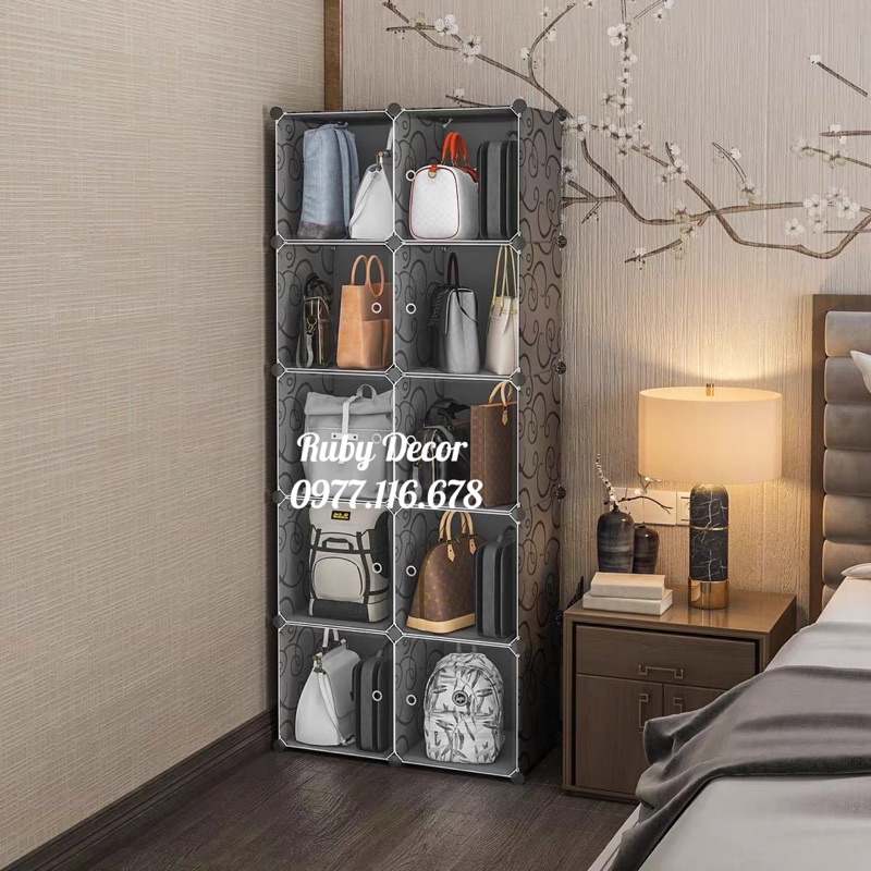 TỦ NHỰA ĐỰNG TÚI XÁCH,MỸ PHẨM,ĐỒ DÙNG ĐA NĂNG 10 NGĂN - RUBY DECOR