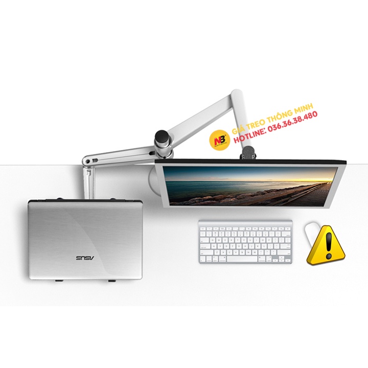 Giá Treo Màn Hình 17 - 32 Inch Kèm Kệ Đỡ Laptop / Macbook / Ipad 10 - 15.6 Inch - Hợp Kim Nhôm Cao Cấp - Model: OA - 7X