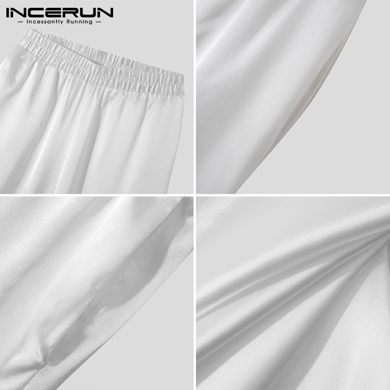 Quần dài INCERUN lưng cao ống rộng màu trơn co giãn thời trang thích hợp cho nam