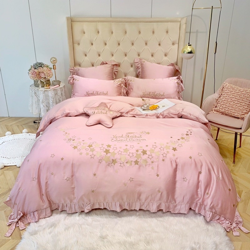Set Chăn Ga Gối Lụa Tencel 80s Thêu (Set 7 món)
