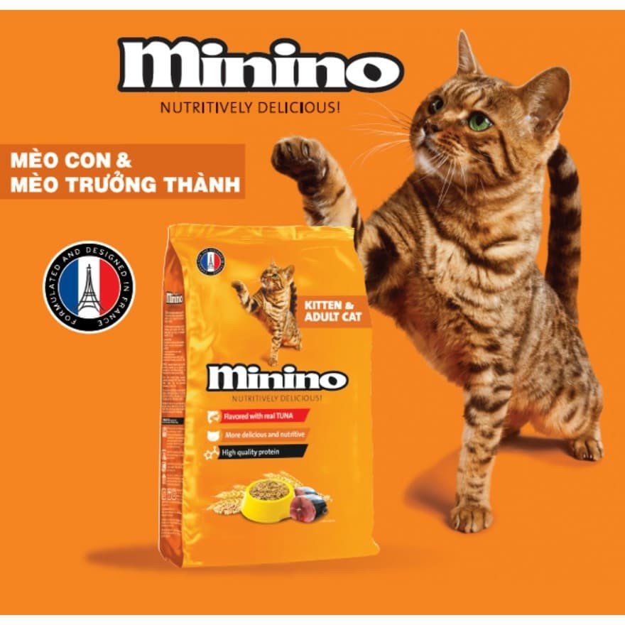 Thức ăn cho mèo mọi lứa tuổi vị cá ngừ Minino with real tuna 480g tiêu chuẩn chất lượng pháp sản xuất tại việt nam